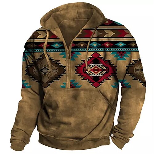 

Men's Pullover Full Zip Hoodie Brown Hooded Color Block Graphic Prints Zipper Print Casual Daily Sports 3D Print Basic Boho Streetwear Spring & Fall Clothing Apparel Hoodies Sweatshirts