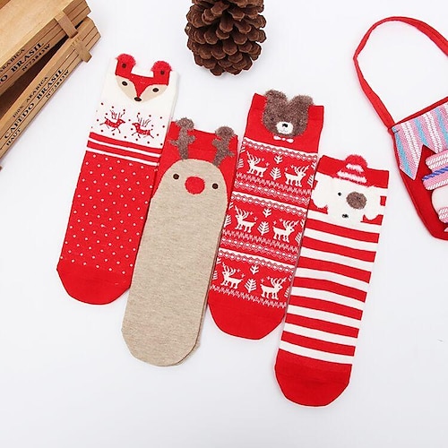 

Women's Crew Socks Party Christmas Gift Animal Multi Color Spandex Nylon Cotton Basic Casual Warm Cute 4 Pairs