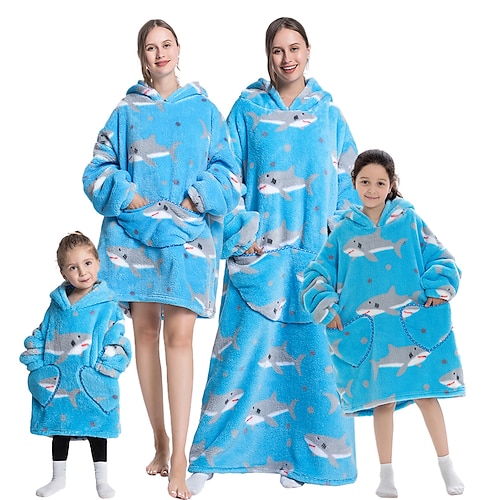 

Kid's Adults' Oversized Hoodie Blanket Wearable Blanket With Pocket Shark Animal Onesie Pajamas Flannel Cosplay For Men's Women's Boys Christmas Animal Sleepwear Cartoon Festival / Holiday Costumes