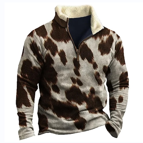 

Men's Zip Up Sweatshirt Pullover Green Blue Coffee Gray Half Zip Leopard Graphic Prints Zipper Print Daily Sports Going out 3D Print Basic Casual Thin fleece Winter Clothing Apparel Hoodies