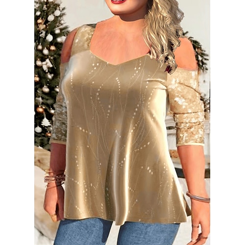 

Women's Plus Size Tops Blouse Color Gradient Print Long Sleeve Strap Casual Daily Going out Polyester Winter Fall Wine khaki