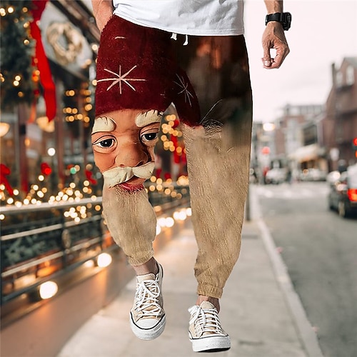 

Men's Christmas Pants Joggers Trousers Beach Pants Drawstring Elastic Waist 3D Print Santa Claus Graphic Prints Comfort Christmas Sports Outdoor Casual Streetwear Designer Light Brown Red