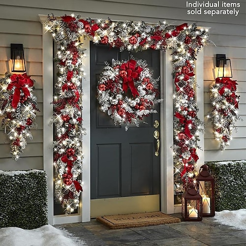 

2022 christmas flocking wreath door hanging christmas decorations christmas wreath rattan upside down tree ornaments