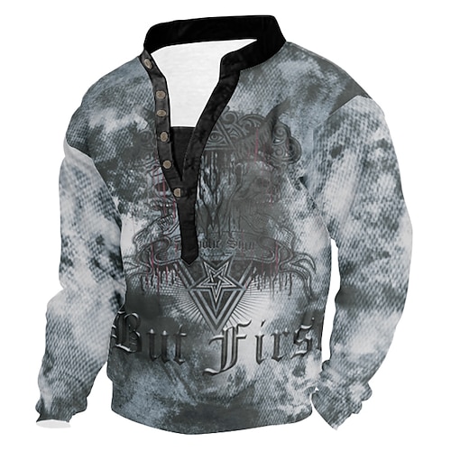 

Men's Sweatshirt Light gray Standing Collar Henley Ink Painting 3D Print Casual 3D Print 3D Print Casual Spring Fall & Winter Clothing Apparel Hoodies Sweatshirts