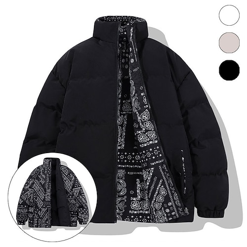 

Men's Coat Warm Sports & Outdoor Zipper Floral 3D Printed Graphic Standing Collar Fashion Jacket Outerwear Long Sleeve Pocket Fall & Winter