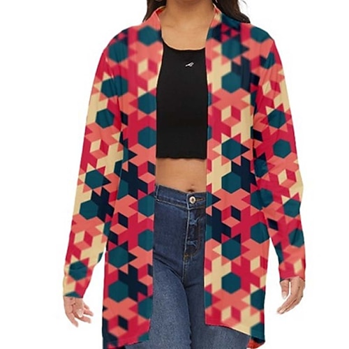 

Women's Jacket Christmas Print Geometric Breathable Streetwear Regular Fit Outerwear Long Sleeve Winter Black XXS