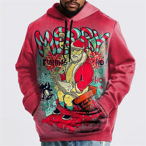 

Men's Plus Size Pullover Hoodie Sweatshirt Big and Tall Santa Claus Hooded Long Sleeve Spring & Fall Basic Fashion Streetwear Comfortable Work Daily Wear Tops