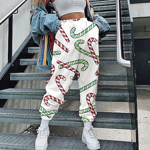 

Christmas Candy Cane Pants Masquerade Women's Christmas Christmas Carnival Masquerade Adults' Christmas Vacation Polyester Pants