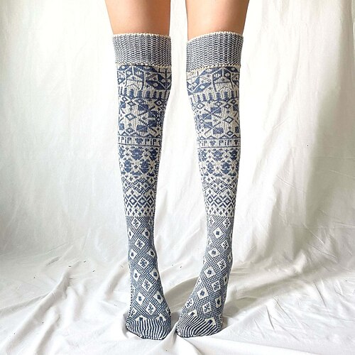 

Women's Stockings Thigh-High Crimping Socks Winter Tights Thermal Warm High Elasticity Warm Ups Winter Blue Grey One-Size