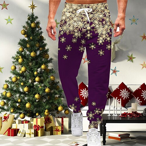 

Men's Christmas Pants Sweatpants Joggers Pants Trousers Trousers Drawstring Elastic Waist 3D Print Graphic Snowflake Outdoor Sports Full Length Christmas Casual Daily Designer Casual / Sporty Purple