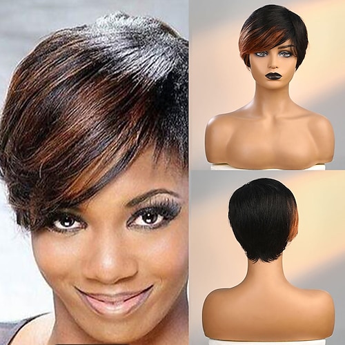 

Human Hair Capless Wigs Human Hair Straight / Natural Straight Bob / Pixie Cut / Layered Haircut / Asymmetrical Style Women / Fashion / Natural Hairline Brown Short Capless Wig Women's / All