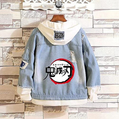 

Inspired by Demon Slayer Kamado Tanjirou Anime Cartoon Manga Anime Denim Jacket Harajuku Kawaii Coat For Men's Women's Unisex Adults' Hot Stamping Denim