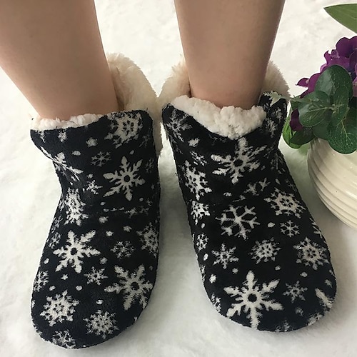 

new cross-border coral velvet snowflake home shoes indoor autumn and winter adult slippers cotton shoes soft sole heel cotton boots