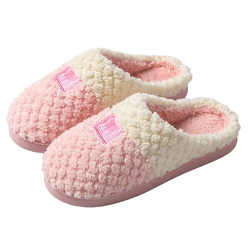 

Women's Slippers Home House Slippers Fleece Slippers Memory Foam Slippers Winter Flat Heel Round Toe Casual Polyester Faux Fur Loafer Animal Patterned Green Yellow Rosy Pink