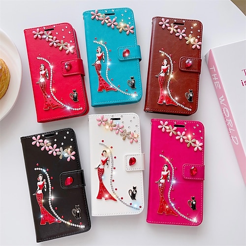 

Phone Case For Samsung Galaxy Wallet Card A73 A53 A33 S22 Ultra Plus S21 FE S20 S10 S10 Plus A21s Note 20 10 Ultra Plus A71 A51 A31 Bumper Frame Flip Magnetic Cartoon Crystal Diamond TPU PU Leather