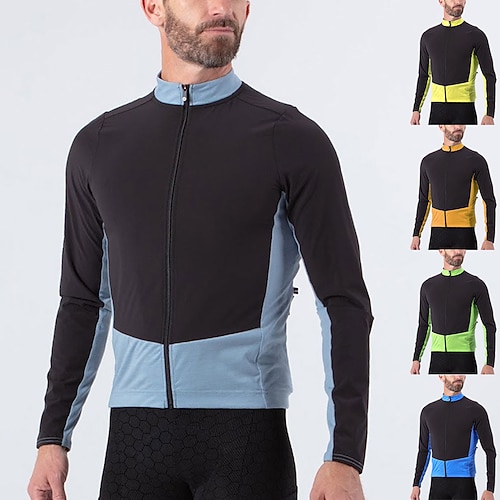 

21Grams Men's Cycling Jersey Long Sleeve Bike Jersey Top with 3 Rear Pockets Mountain Bike MTB Road Bike Cycling Breathable Quick Dry Moisture Wicking Reflective Strips Black Green Yellow Color Block
