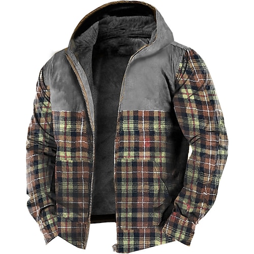 

Men's Full Zip Hoodie Jacket Red Hooded Plaid Checkered Graphic Prints Zipper Print Sports Outdoor Daily Sports 3D Print Fleece Streetwear Designer Casual Winter Clothing Apparel Hoodies