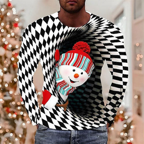 

Men's T shirt Tee Snowman Graphic Prints Crew Neck Green Black Blue Red 3D Print Outdoor Christmas Long Sleeve Print Clothing Apparel Basic Sports Designer Casual