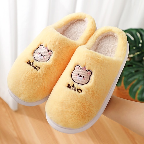 

Women's Slippers Home House Slippers Fleece Slippers Memory Foam Slippers Winter Flat Heel Round Toe Casual Polyester Faux Fur Loafer Animal Patterned Yellow Rosy Pink White