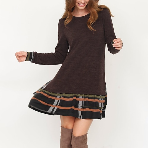 

Women's Casual Dress T Shirt Dress Tee Dress Mini Dress Brown Long Sleeve Graphic Print Winter Fall Spring Crew Neck Stylish Vacation Weekend 2022 S M L XL XXL 3XL