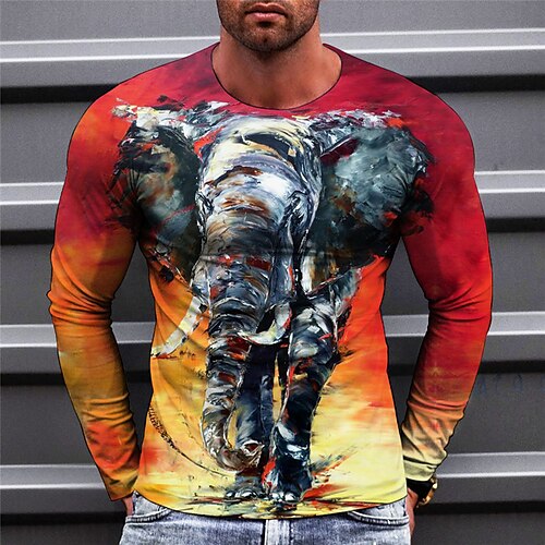 

Men's T shirt Tee Animal Elephant Graphic Prints Crew Neck Green Blue Purple Orange Dark Gray 3D Print Outdoor Street Long Sleeve Print Clothing Apparel Basic Sports Designer Casual