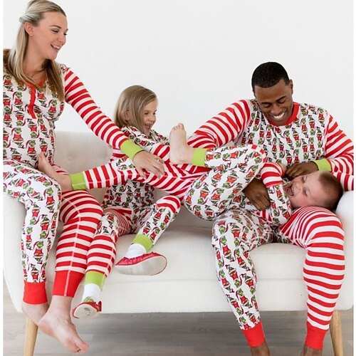 

Christmas Pajamas Family Graphic Ugly Home Crewneck Red Long Sleeve Adorable Matching Outfits