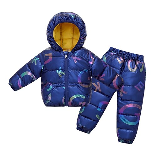 

2 Pieces Toddler Boys Jacket & Pants Outfit Solid Color Letter Long Sleeve Set Outdoor Fashion Daily Winter Fall 3-7 Years Black Pink Royal Blue