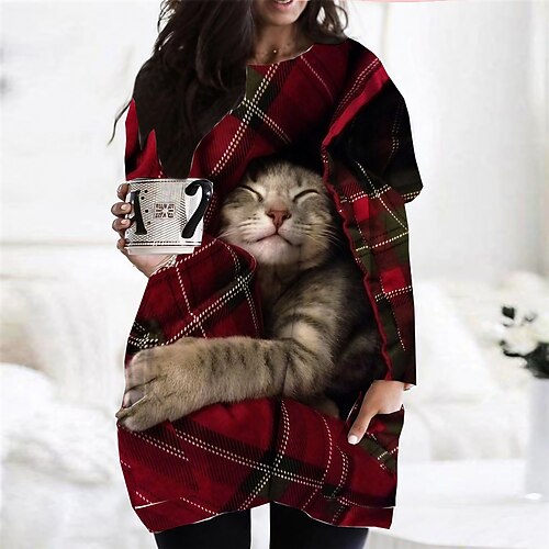 

Women's Plus Size Christmas Dress Casual Dress Plaid Long Sleeve Winter Fall Casual Festival Mini Dress Going out Dress