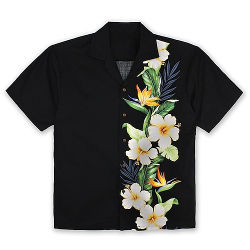

Men's Shirt Floral Graphic Prints Turndown Black 3D Print Outdoor Street Short Sleeve Button-Down Print Clothing Apparel Tropical Fashion Designer Hawaiian