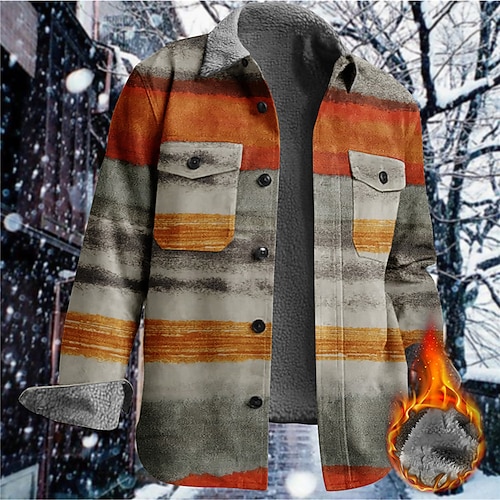 

Men's Coat Warm Sports & Outdoor Zipper Stripe 3D Printed Graphic Turndown Sports Jacket Outerwear Long Sleeve Pocket Fall & Winter