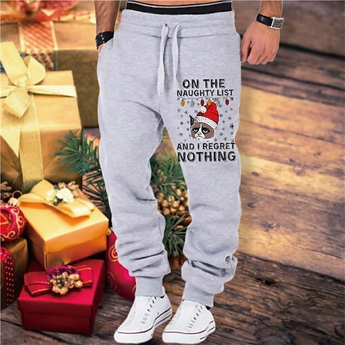 

Men's Christmas Pants Sweatpants Joggers Trousers Drawstring Elastic Waist Print Graphic Prints Comfort Sports Outdoor Casual Daily Cotton Blend Terry Streetwear Designer Black Gray Micro-elastic