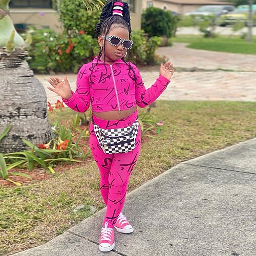 

2 Pieces Toddler Girls' Graphic Hoodie & Pants Set Long Sleeve Fashion Outdoor Cotton 3-7 Years Winter Rose Red / Fall