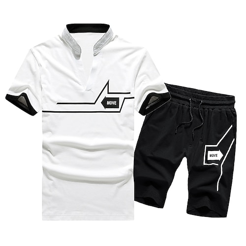 

Men's T-shirt Suits Tracksuit Tennis Shirt Shorts and T Shirt Set Graphic Tee Letter Curve V Neck Black Blue White Outdoor Street Short Sleeve Drawstring 2 Piece Clothing Apparel Basic Sports