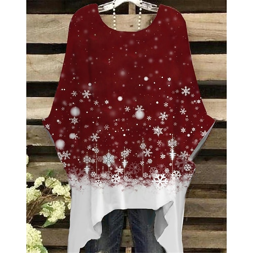 

Women's Plus Size Christmas Tops T shirt Tee Tree Snowflake Print Half Sleeve Crew Neck Casual Festival Daily Cotton Spandex Jersey Winter Fall Green Black