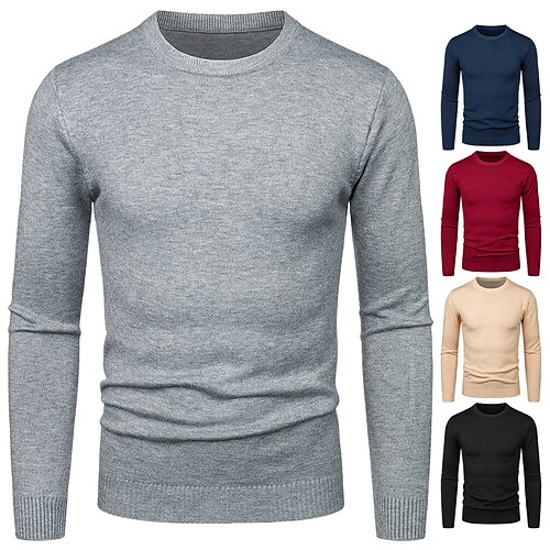 

Men's Pullover Sweater Jumper Jumper Crochet Knit Cropped Knitted Pure Color Crew Neck Stylish Casual Daily Going out Winter Fall Black Khaki One-Size