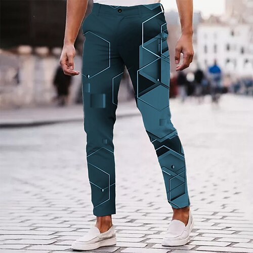 

Men's Chinos Trousers Jogger Pants Pocket 3D Print Geometric Graphic Prints Comfort Business Daily Streetwear Basic Fashion Blue Gray