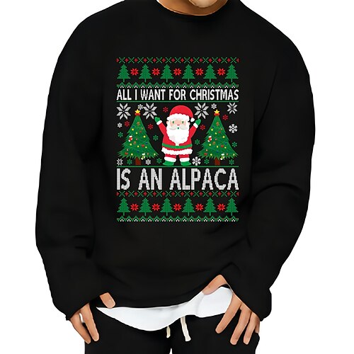 

Men's Sweatshirt Black Gray Crew Neck Santa Claus Christmas Tree Print Sports Outdoor Casual Sports Hot Stamping Basic Sportswear Casual Spring Fall Winter Clothing Apparel Hoodies Sweatshirts