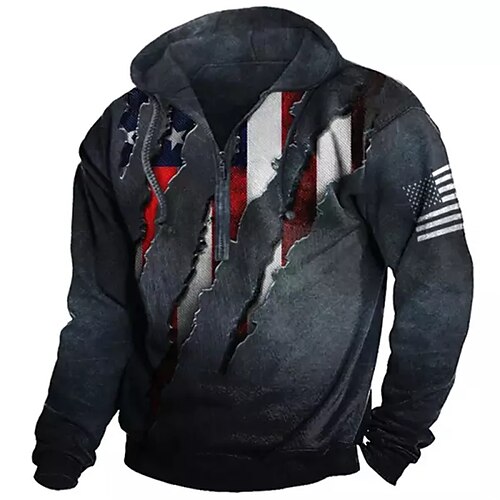 

Men's Pullover Full Zip Hoodie Navy Blue Hooded Graphic Prints Crack National Flag Zipper Print Casual Daily Sports 3D Print Basic Streetwear Designer Spring & Fall Clothing Apparel Hoodies
