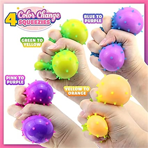 

Sensory Stress Balls for Kids and Adults 4 Pack Soft Squishy Fidget Stress Ball Color Change Slow Rising Balls Fidget Toy Anxiety Stress Relief Squeeze Balls Spiky Ball Easter Gift for Kids