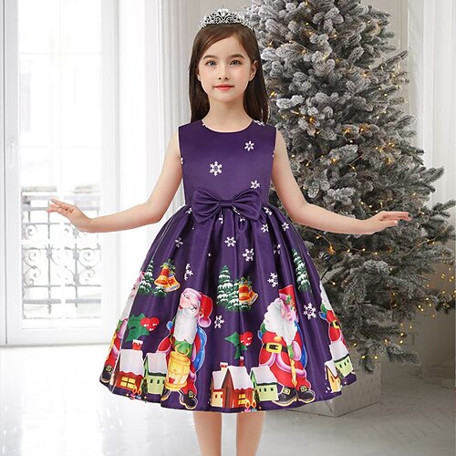 

Kids Girls' Ugly Christmas Santa Dress Graphic A Line Dress Party Special Occasion Print Green Purple Light Green Knee-length Sleeveless Cute Princess Dresses Spring Summer Slim 3-10 Years
