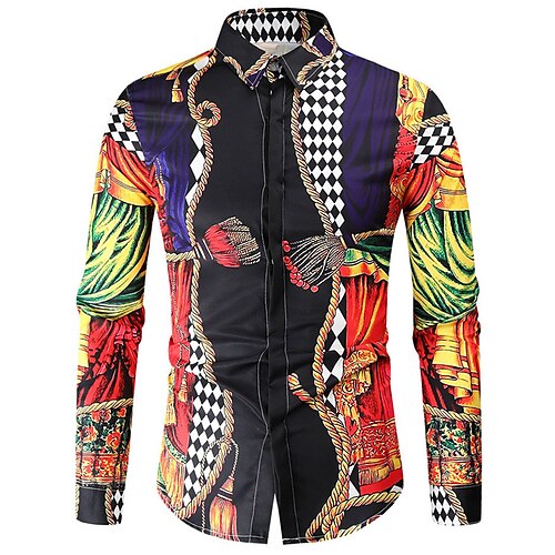 

Men's Shirt Plaid Color Block Graphic Prints Turndown Black Blue Yellow Black / Red Red 3D Print Christmas Street Long Sleeve Button-Down Print Clothing Apparel Fashion Designer Casual Soft