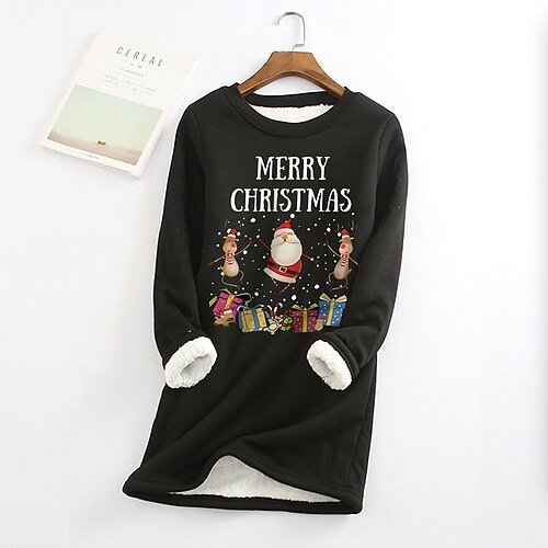 

Women's Sweatshirt Pullover Sherpa Fleece Teddy Black Blue Light Grey Gnome Christmas Round Neck Long Sleeve Fleece S M L XL XXL 3XL