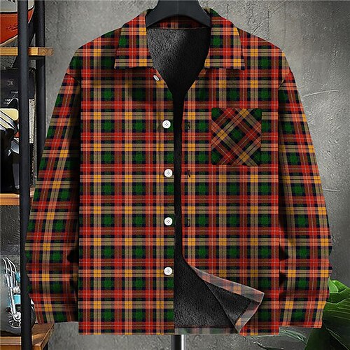 

Men's Coat Fleece Lining Sports & Outdoor Single Breasted Plaid Graphic Prints 3D Printed Graphic Turndown Fashion Jacket Outerwear Long Sleeve Pocket Fall & Winter