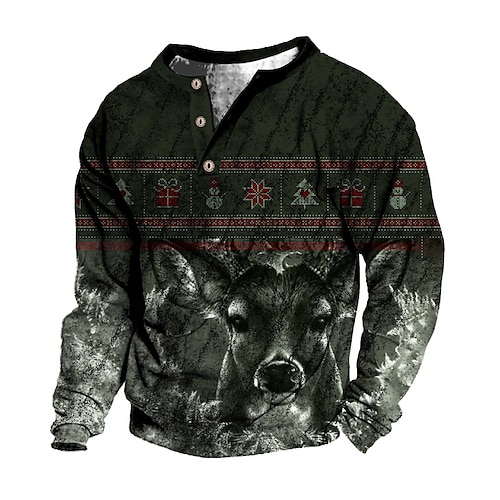 

Men's Sweatshirt Pullover Green Black Army Green Coffee Elk Graphic Prints Print Casual Daily Sports 3D Print Basic Streetwear Designer Spring & Fall Clothing Apparel Hoodies Sweatshirts