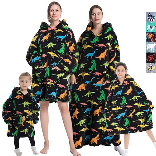 

Kid's Adults' Oversized Hoodie Blanket Wearable Blanket With Pocket Dinosaur Animal Onesie Pajamas Flannel Cosplay For Men's Women's Boys Christmas Animal Sleepwear Cartoon Festival / Holiday Costumes