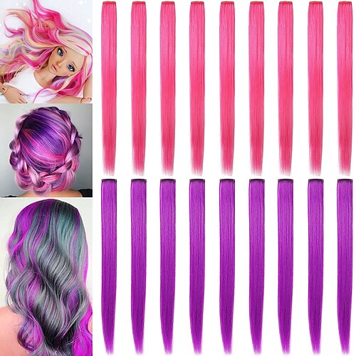 

18 piece 21 inch party highlight hairpiece clip hair colorful straight/curly synthetic wigs women/children/girls hair accessories role play fashion party dress up