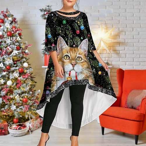

Women's Plus Size Christmas Tops Pullover Sweatshirt Hoodie Sweatshirt Animal Deer Print Long Sleeve Round Neck Streetwear Daily Polyester Fall Winter Black