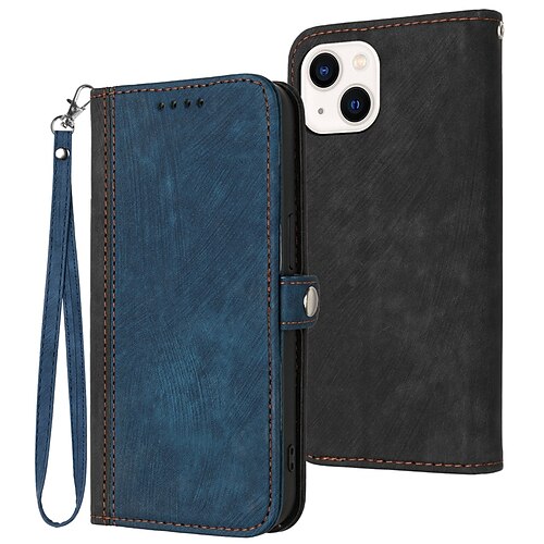 

telefon Etui Til Apple Tegnebogskortetui iPhone 14 Pro Max 13 12 11 Pro Max Mini X XR XS 8 7 Plus med håndledsstrop Slots til kortholder Magnetisk flip Ensfarvet TPU PU Læder