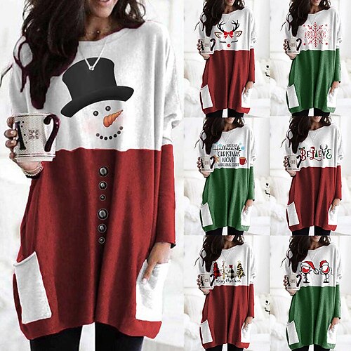 

Women's Christmas Casual Dress T Shirt Dress Tee Dress Shift Dress Mini Dress Red 10 Red 13 Red 14 Long Sleeve Santa Claus Pocket Winter Fall Autumn Crew Neck Stylish 2022 S M L XL 2XL 3XL 4XL 5XL