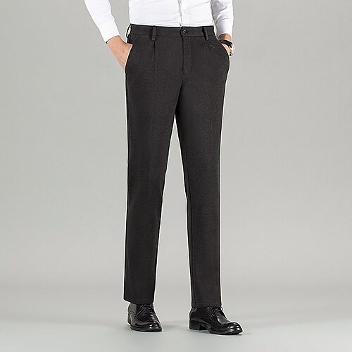 

Men's Dress Pants Thick Warm Long Micro-elastic Standard Fit Solid Color Black Brown Grey 2022